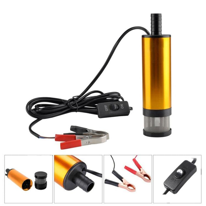 24V Car Electric DC Fuel Pump Submersible Pump with 8mm Tyre Inflator Connector and 38mm External Filter