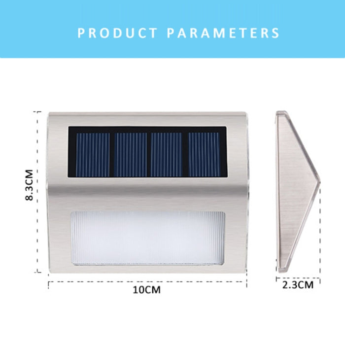 2PCS Solar Stainless Steel Stair Wall Lamp - 3 LED Outdoor Garden Fence Light