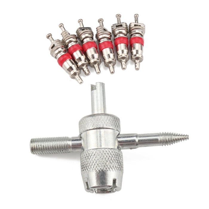 4 in 1 Tire Valve Remover Tool with 6 Car Trunk Motorcycles Tire Valves