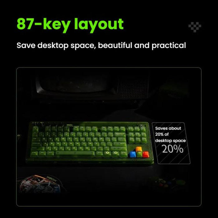 8BitDo Retro87 Keyboard - Mechanical Retro RGB Lighting Green Transparent Design with Large Keys