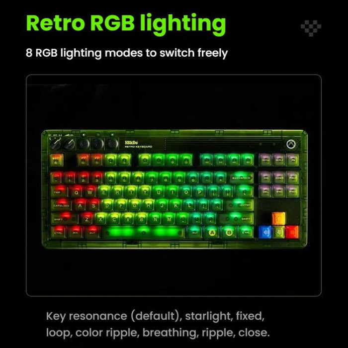 8BitDo Retro87 Keyboard - Mechanical Retro RGB Lighting Green Transparent Design with Large Keys