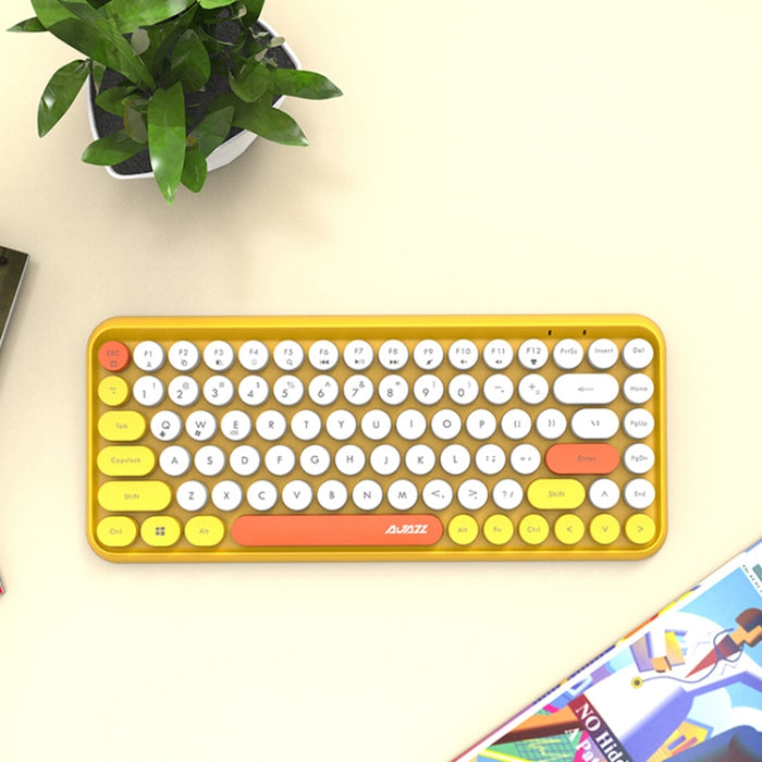 Ajazz Bluetooth Keyboard 308I - 84 Keys Tablet, Mobile Phone, and Computer Wireless Yellow Keyboard for Office and Home