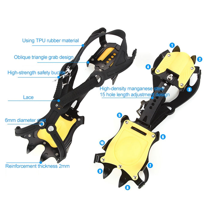 Aotu Ice Gripper Shoes Covers - 10 Teeth Anti-Slip Ice Gripper for Snow Climbing, Available in Orange and Yellow