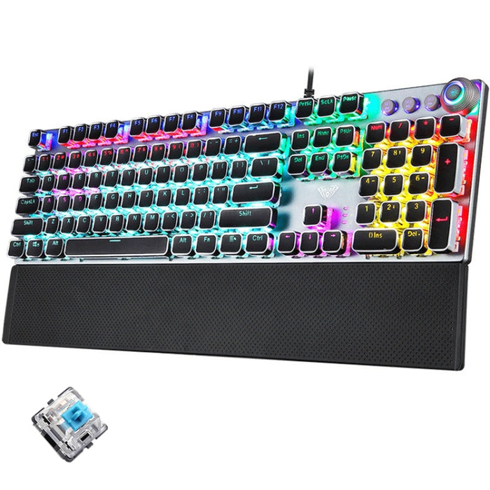 AULA F2088 Mechanical Gaming Keyboard - 108 Keys Mixed Light Plating with Blue Switches and Wired USB Connection