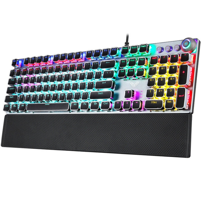 AULA F2088 Mechanical Gaming Keyboard - 108 Keys Mixed Light Plating with Blue Switches and Wired USB Connection