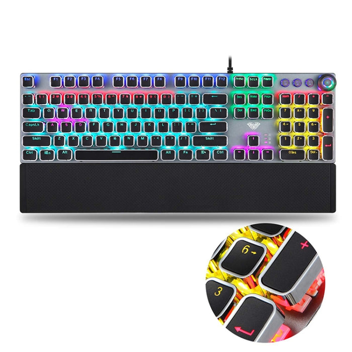 AULA F2088 Mechanical Gaming Keyboard - 108 Keys Mixed Light Plating with Blue Switches and Wired USB Connection