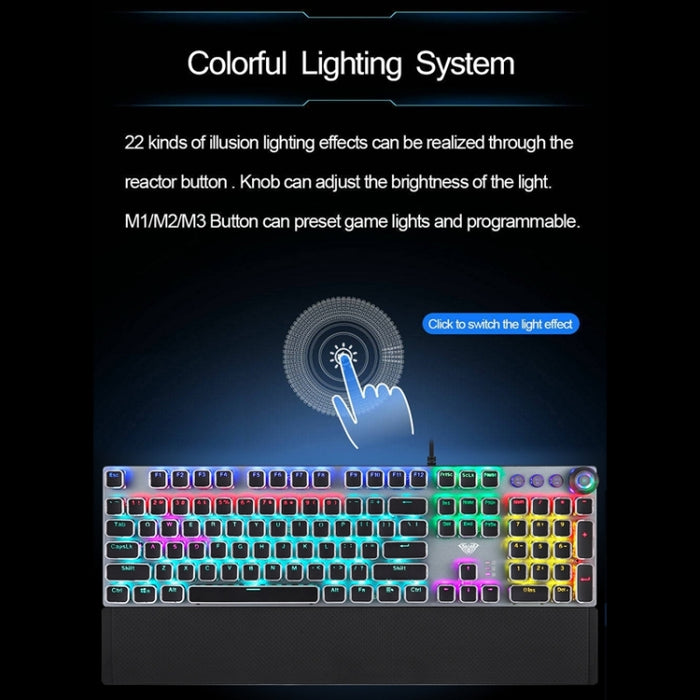 AULA F2088 Mechanical Gaming Keyboard - 108 Keys Wired USB with Mixed Light and Metal Buttons
