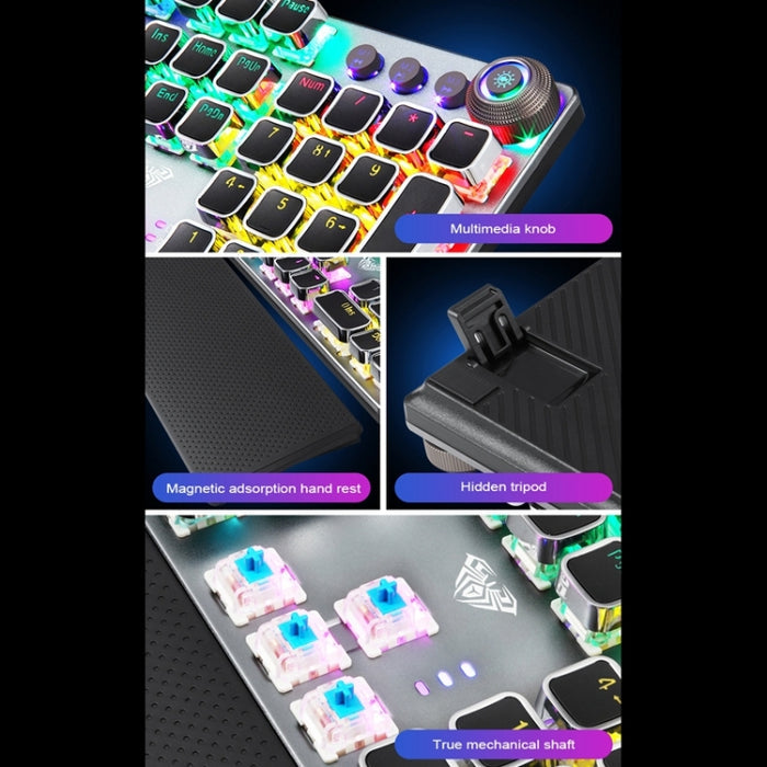 AULA F2088 Mechanical Gaming Keyboard - 108 Keys Wired USB with Mixed Light and Metal Buttons