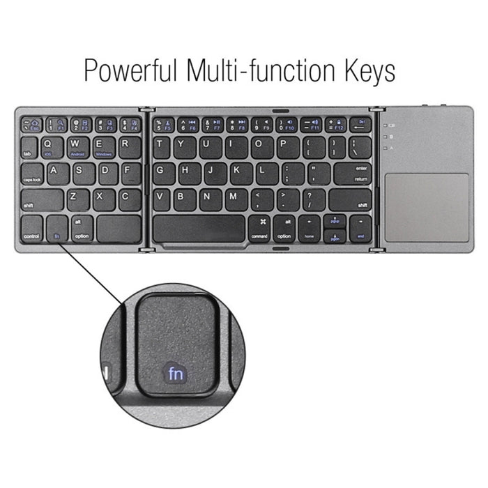 B033 Bluetooth Wireless Fodable Keyboard - Rechargeable 3-Folding Design with 64 Keys for Ultimate Portability