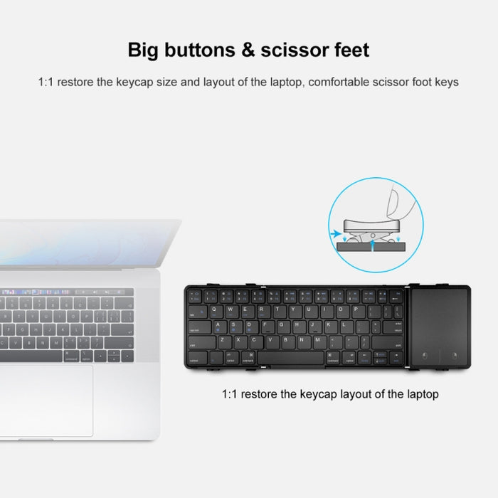 B1053 Leather Portable Bluetooth Keyboard - Tri-Fold Design for On-the-Go Typing
