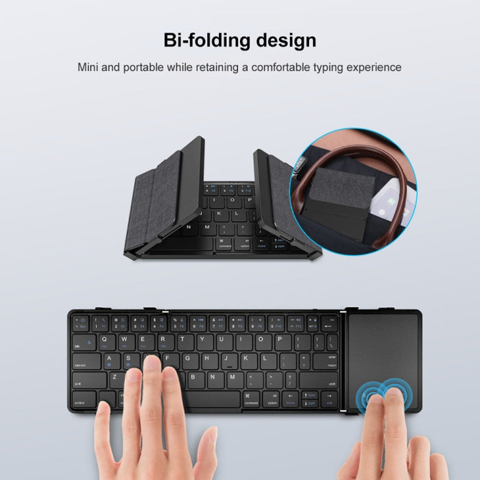 B1053 Leather Portable Bluetooth Keyboard - Tri-Fold Design for On-the-Go Typing