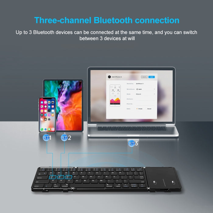 B1053 Leather Portable Bluetooth Keyboard - Tri-Fold Design for On-the-Go Typing