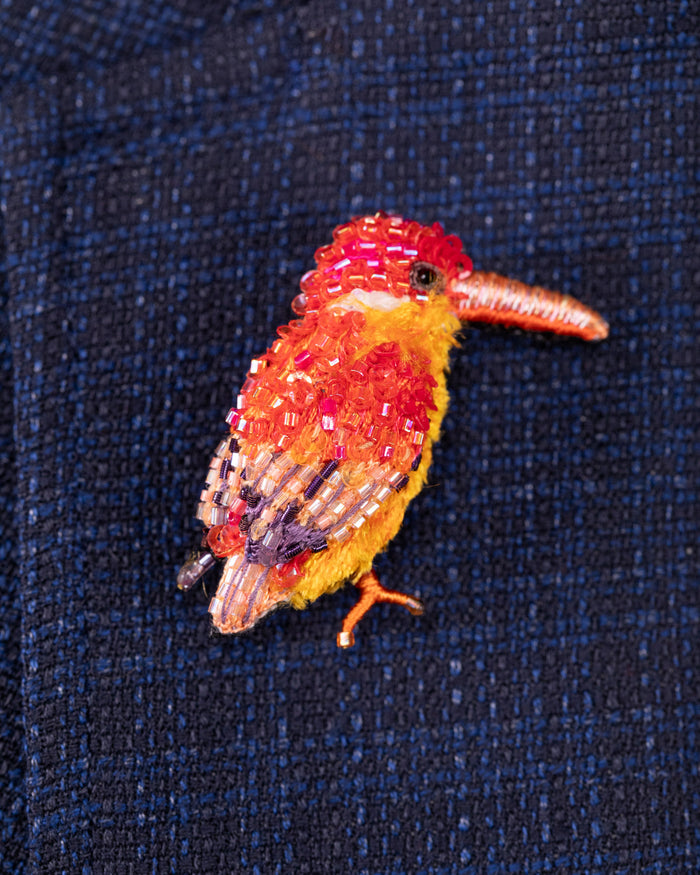 Black-backed Dwarf Kingfisher Beaded Brooch Pin - Trovelore