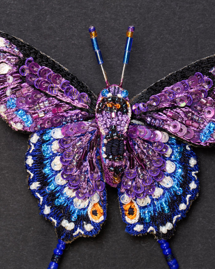Black Swallowtail Butterfly Beaded Brooch Pin - Trovelore