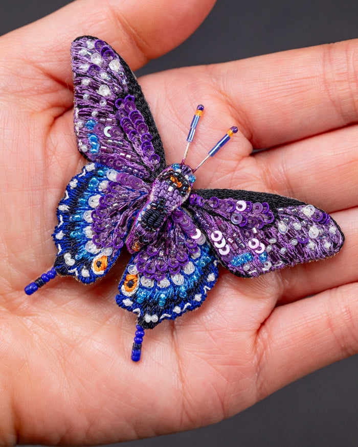 Black Swallowtail Butterfly Beaded Brooch Pin - Trovelore