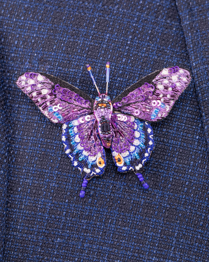 Black Swallowtail Butterfly Beaded Brooch Pin - Trovelore