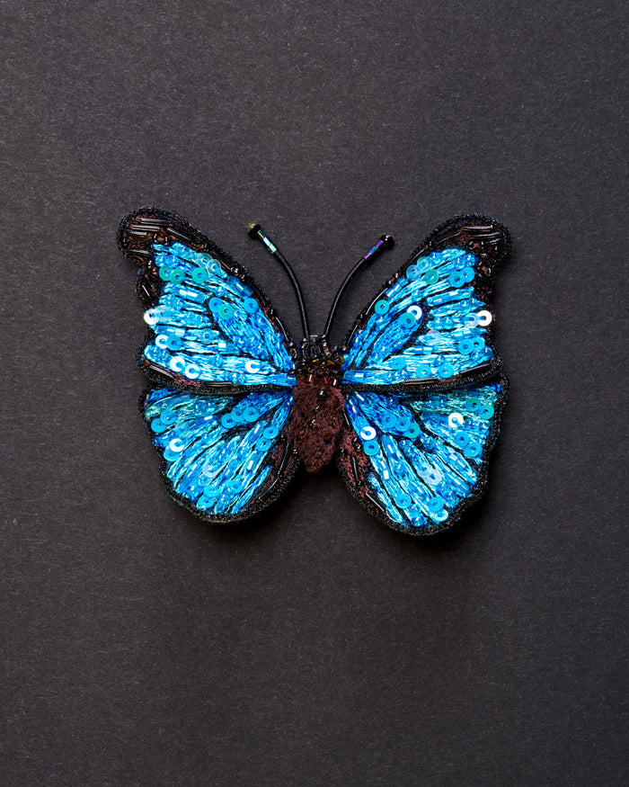 Blue Morpho Butterfly Beaded Brooch Pin - Trovelore