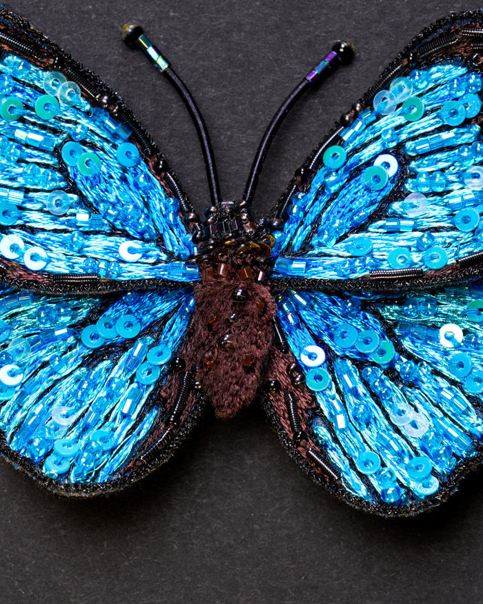 Blue Morpho Butterfly Beaded Brooch Pin - Trovelore