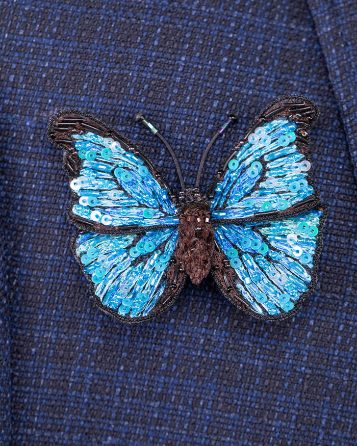 Blue Morpho Butterfly Beaded Brooch Pin - Trovelore