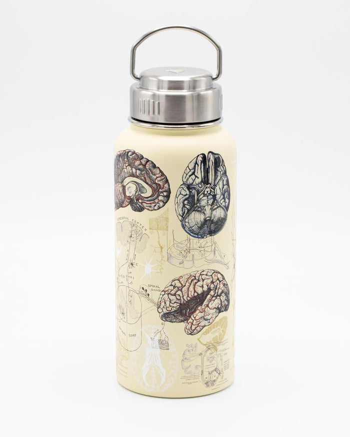 A Cognitive Surplus Brain & Neuroscience 32 oz Steel Bottle with an image of a brain.