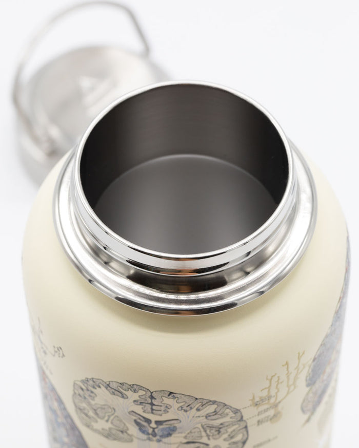 A Cognitive Surplus Brain & Neuroscience 32 oz Steel Bottle with an image of a brain.