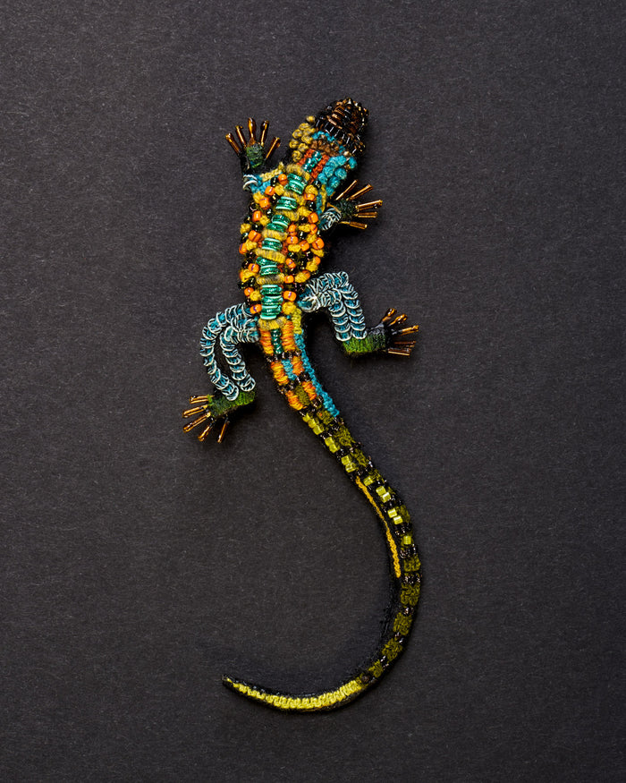 Caiman Lizard Beaded Brooch Pin - Trovelore