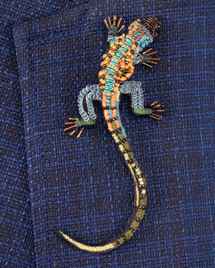 Caiman Lizard Beaded Brooch Pin - Trovelore