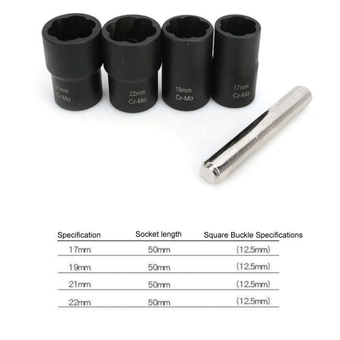Car Tire Removal Socket Wrench Set - 4 in 1 Non-slip Damaged Nut Removal Tool
