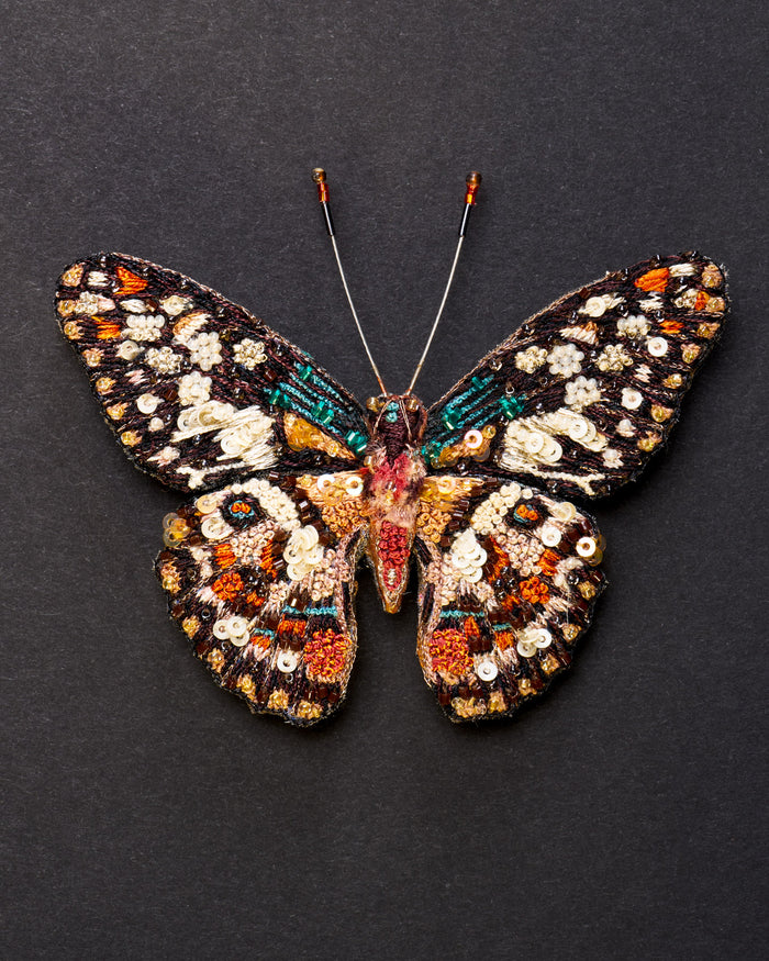 Chequered Swallowtail Butterfly Beaded Brooch Pin - Trovelore