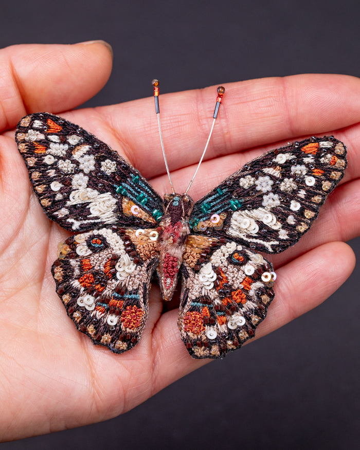 Chequered Swallowtail Butterfly Beaded Brooch Pin - Trovelore