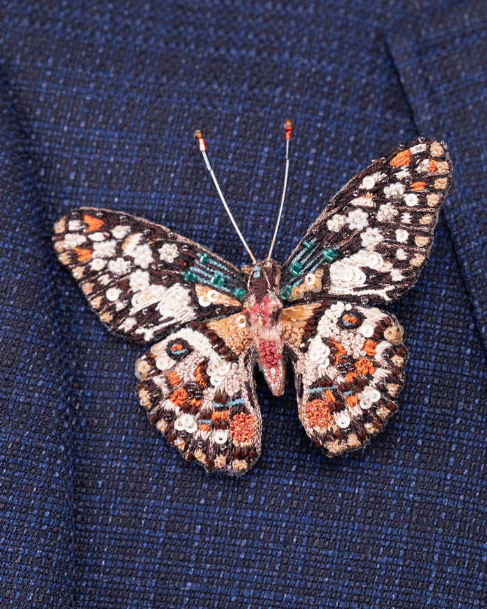 Chequered Swallowtail Butterfly Beaded Brooch Pin - Trovelore