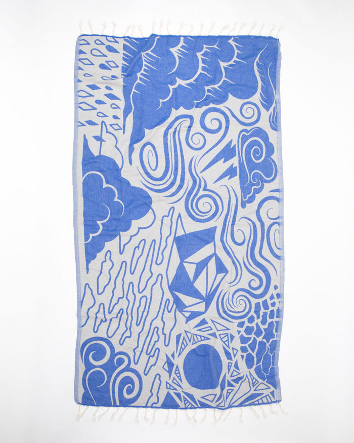 A Cognitive Surplus Cloud Watching Turkish Towel with a design on it.
