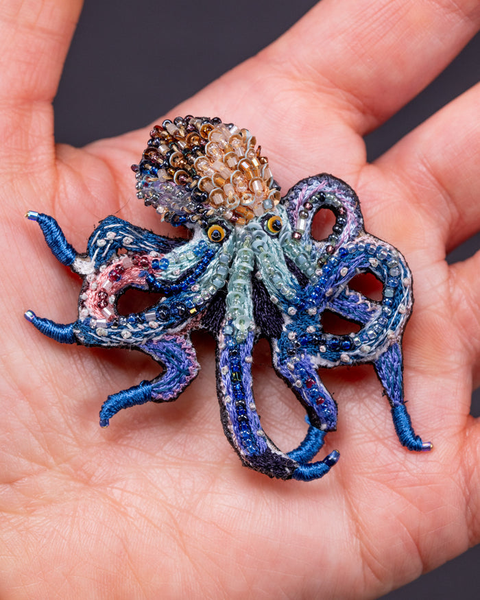 Day Octopus Beaded Brooch Pin - Trovelore
