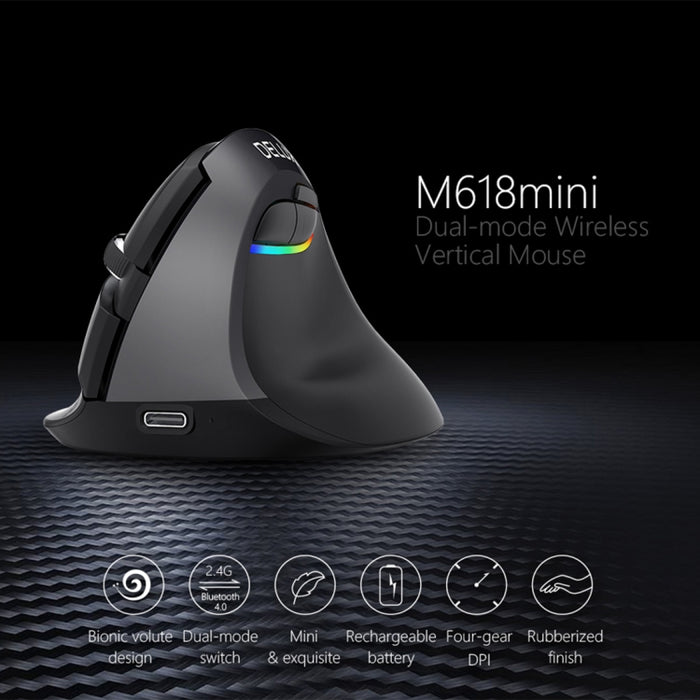 DELUX M618 Mini 2.4G Wireless Ergonomic Vertical Mouse Pink USB Rechargeable 2400DPI