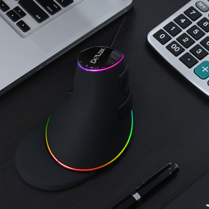 DELUX M618 Plus Ergonomic RGB Wired Optical Mouse - 4000DPI Vertical Design