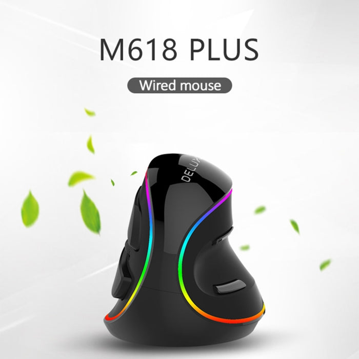 DELUX M618 Plus Ergonomic RGB Wired Optical Mouse - 4000DPI Vertical Design