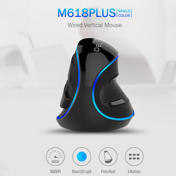 DELUX M618 Plus Wired Blue Version Ergonomic Vertical Optical Mouse