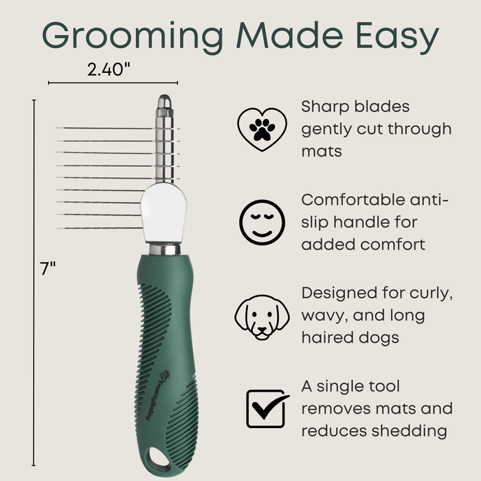dematting comb for thick dog coats with non-slip ergonomic handle