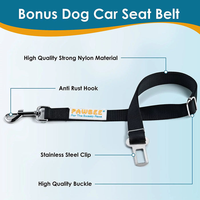Dog Car Seat Cover, Waterproof & Nonslip Back Seat Hammock with Mesh Window & Seat Belt