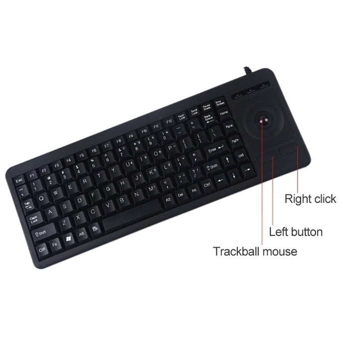 DS-8900 Trackball Keyboard with Water Splash Protection - PS/2 Interface, Laser Engraved Characters, One-Piece Wired Design