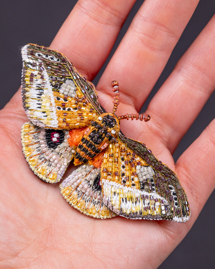 Emperor Moth Beaded Brooch Pin - Trovelore