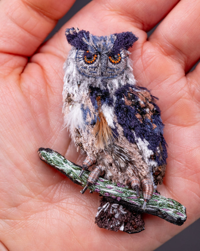 Eurasian Eagle-Owl Beaded Brooch Pin - Trovelore