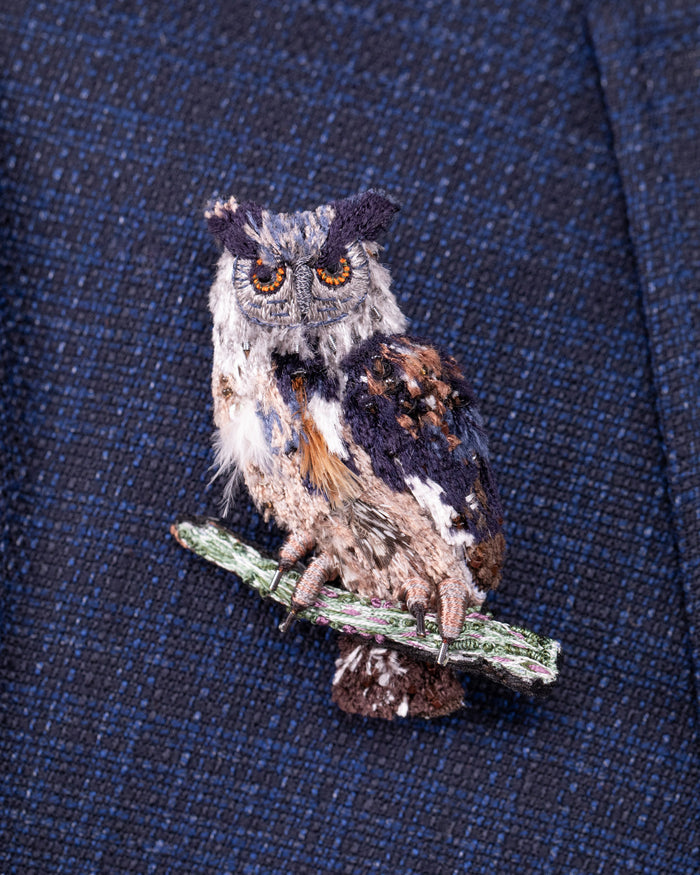 Eurasian Eagle-Owl Beaded Brooch Pin - Trovelore