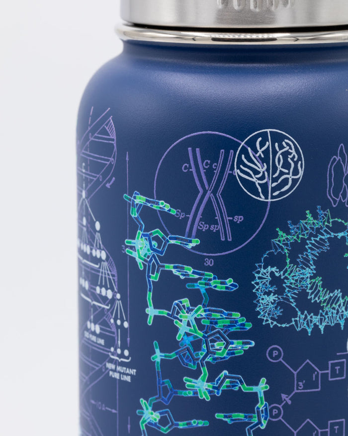 A Genetics & DNA 32 oz Steel Bottle with a Cognitive Surplus design on it.