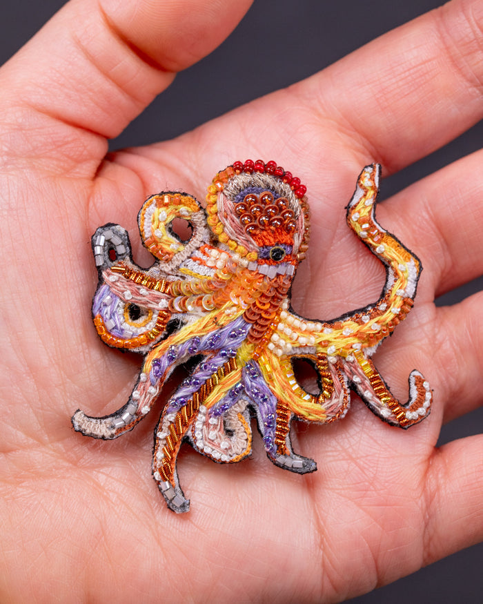 Giant Pacific Octopus Beaded Brooch Pin - Trovelore