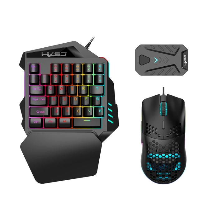 HXSJ Gaming Keyboard and Mouse Set - V100 One-Handed Keyboard, A883 Gaming Mouse, and Converter Combo