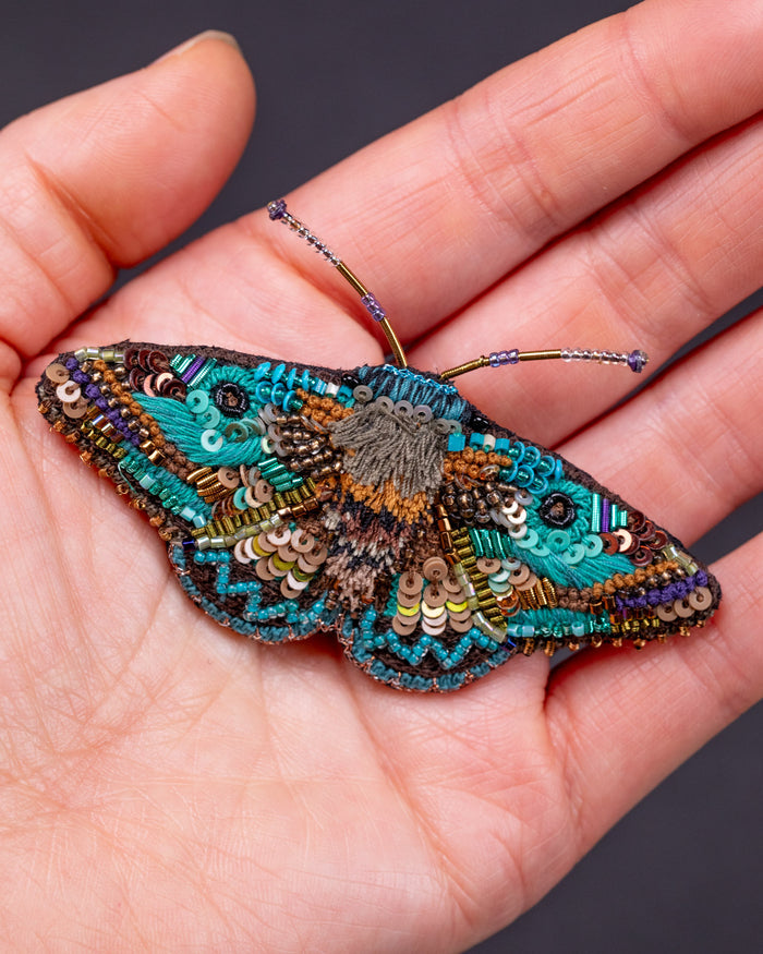 Lanipes Moth Beaded Brooch Pin - Trovelore