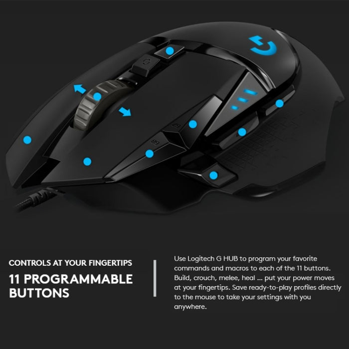 Logitech G502 HERO Gaming Mouse - Wired with 11 Buttons and 2.1m Length