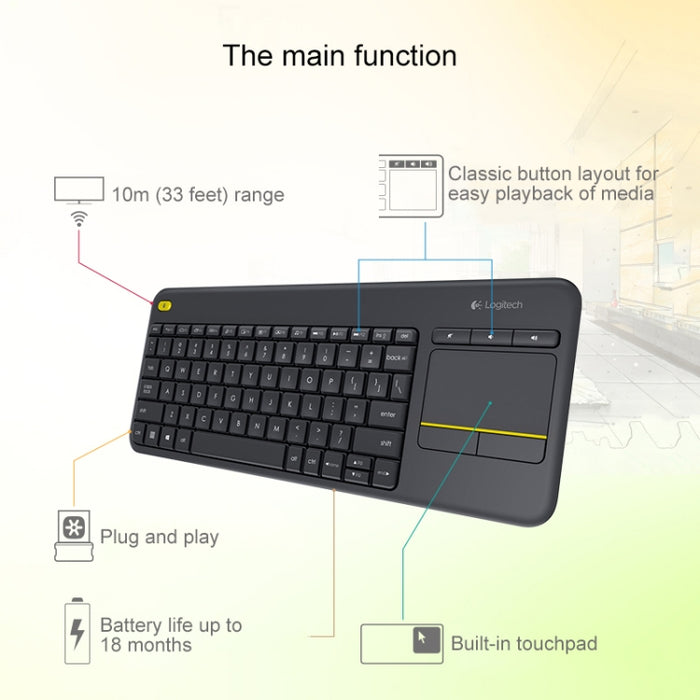 Logitech K400 Plus Wireless Keyboard with 2.4GHz Touch Control