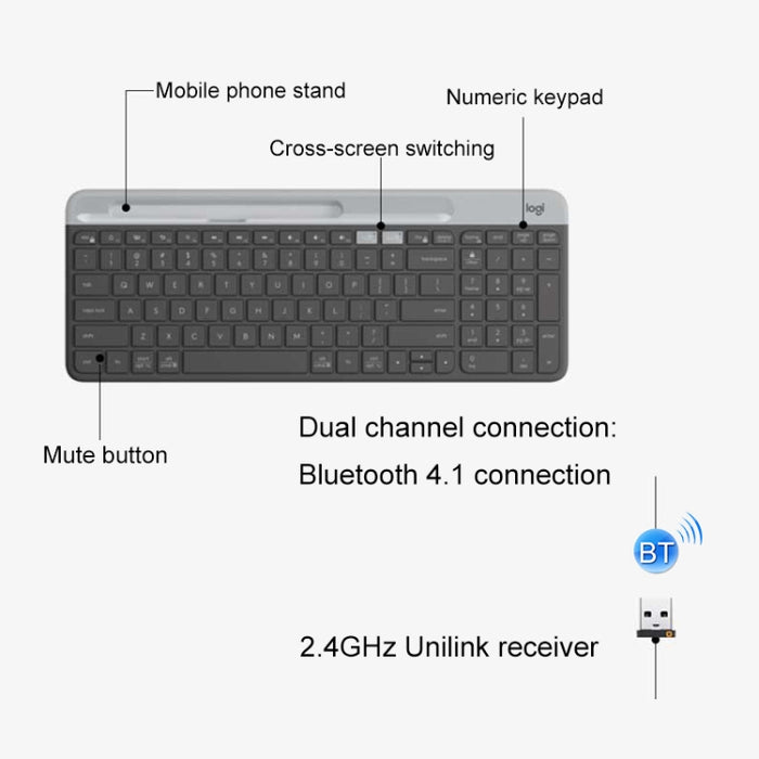 Logitech K580 Wireless Keyboard - Dual Modes Thin and Light Multi-device Keyboard with Phone Holder